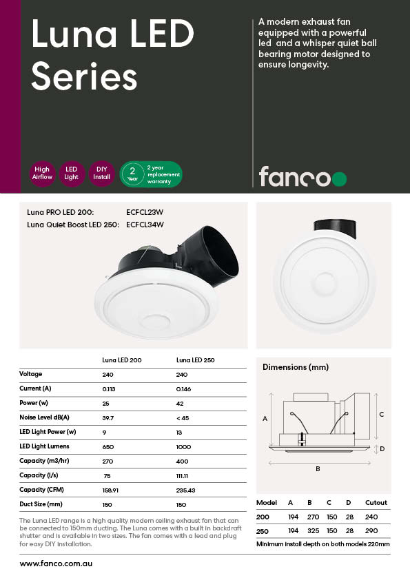 Exhaust Fan Spec Sheets Fanco