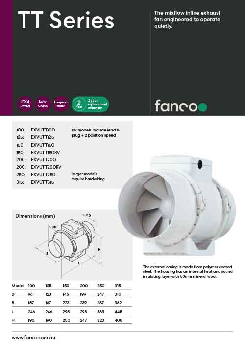 Exhaust Fan Spec Sheets Fanco