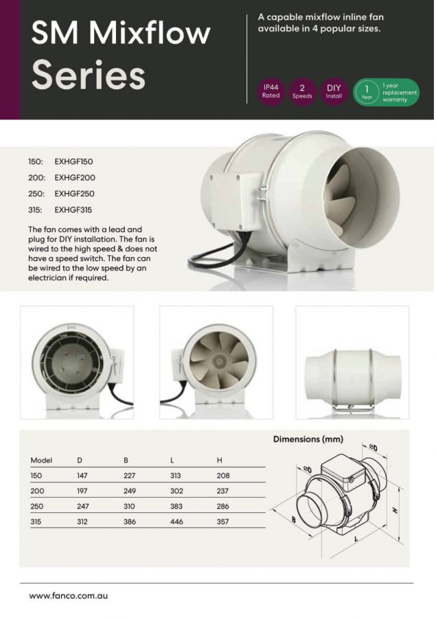 Exhaust Fan Spec Sheets Fanco
